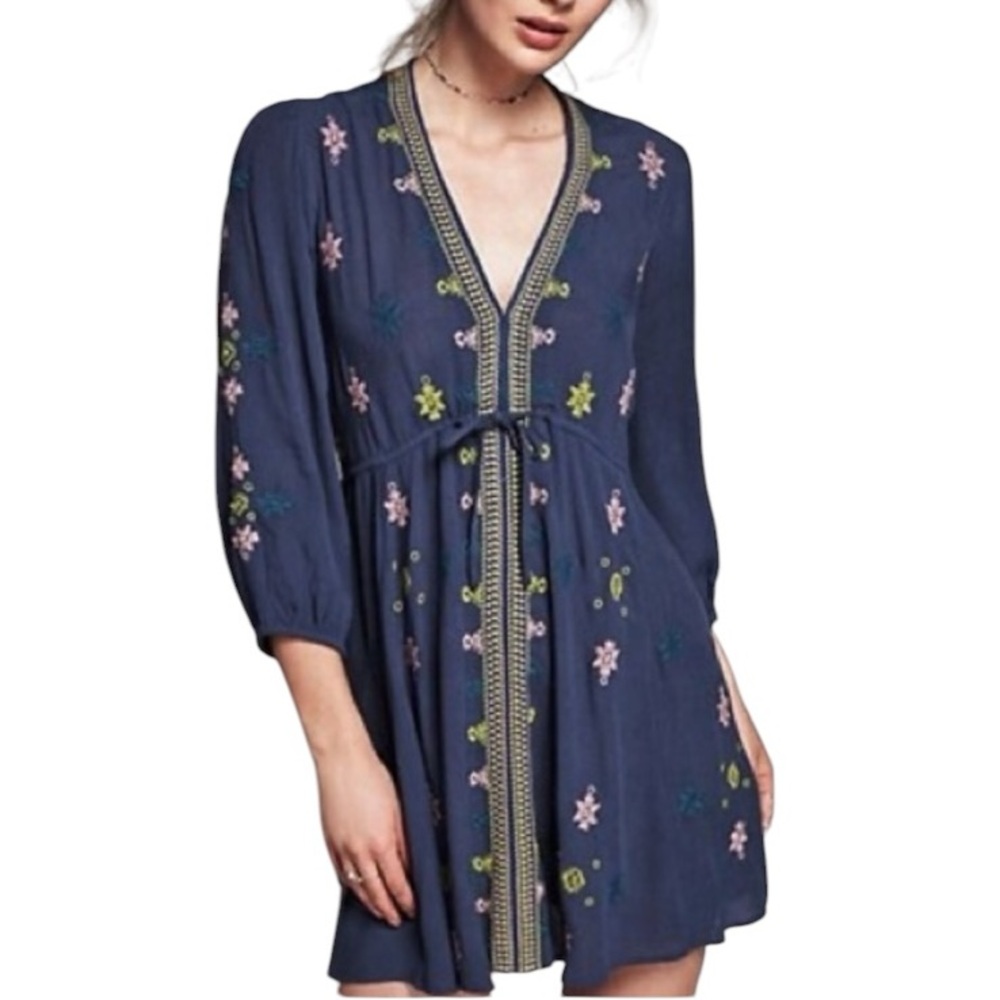 FREE PEOPLE Women’s Blue Boho Chic Embroidered Dress  Size: M